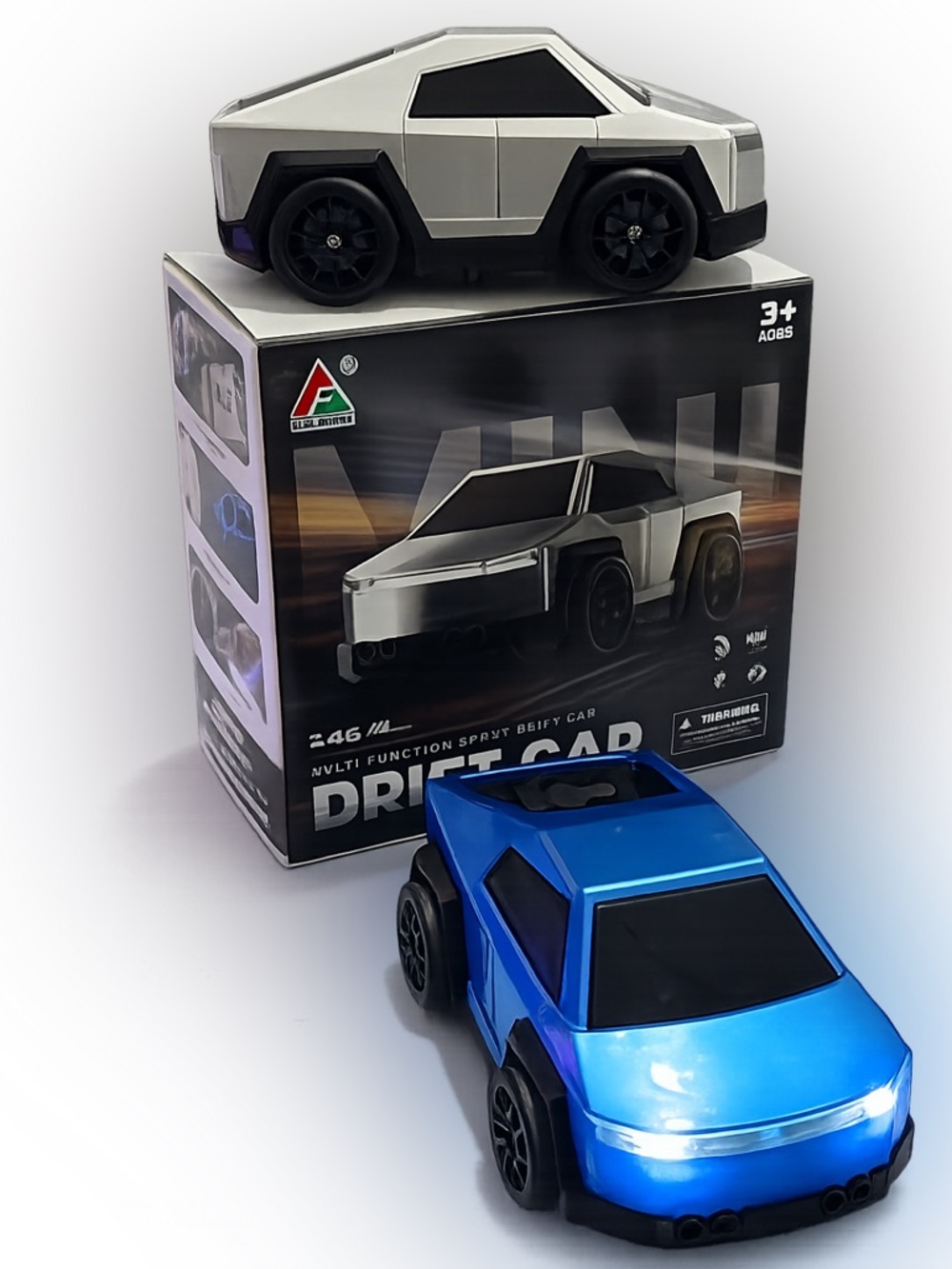 Drift Car Remote Control Toy with Mist Spray and LED Light- Blue & Silver